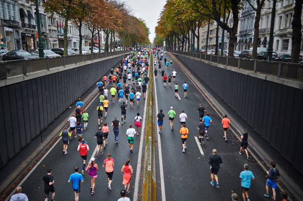 Marathon Runners in City Street